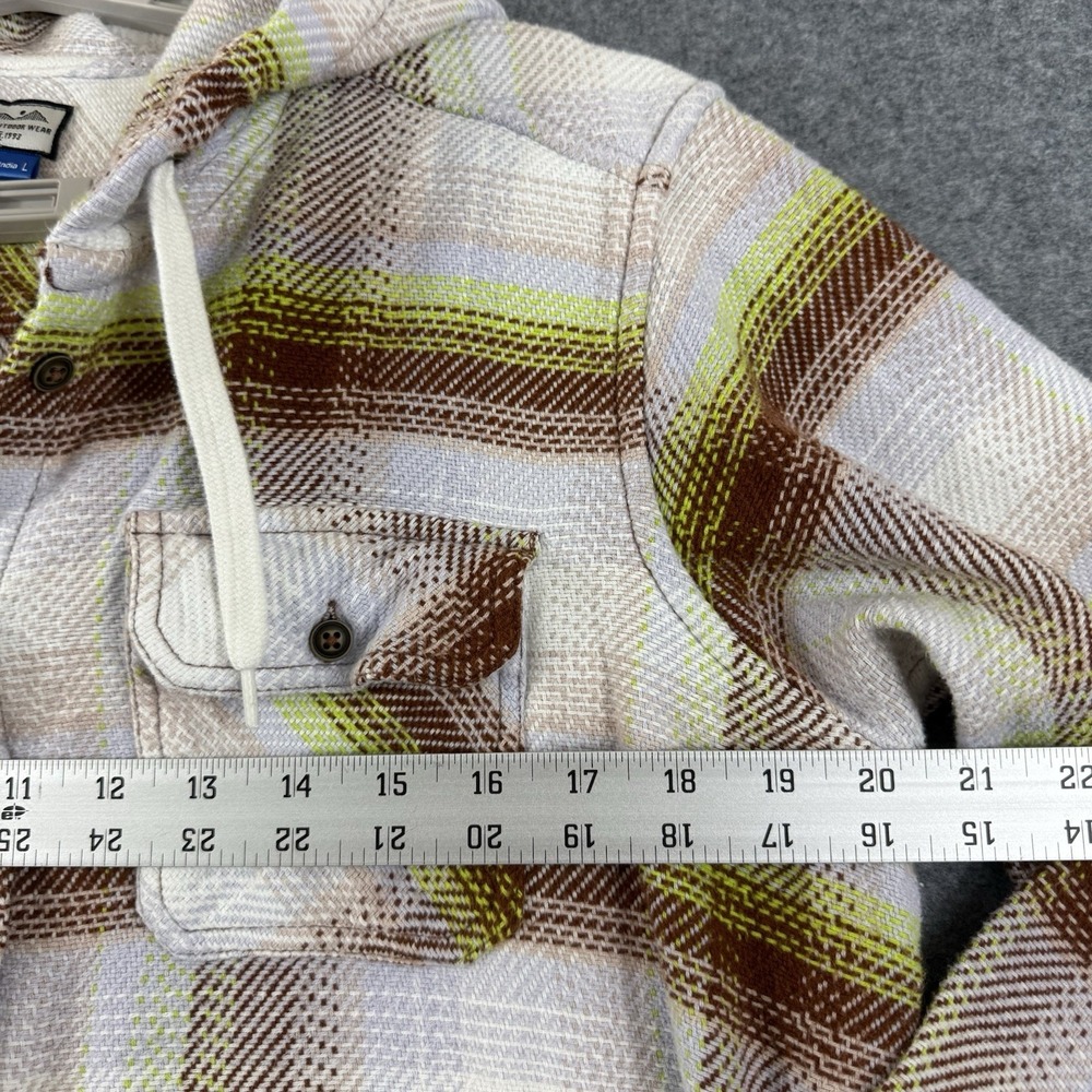 Kavu Hooded Cotton Shacket Jacket Women's L Beige Green Plaid - Picture 3 of 7